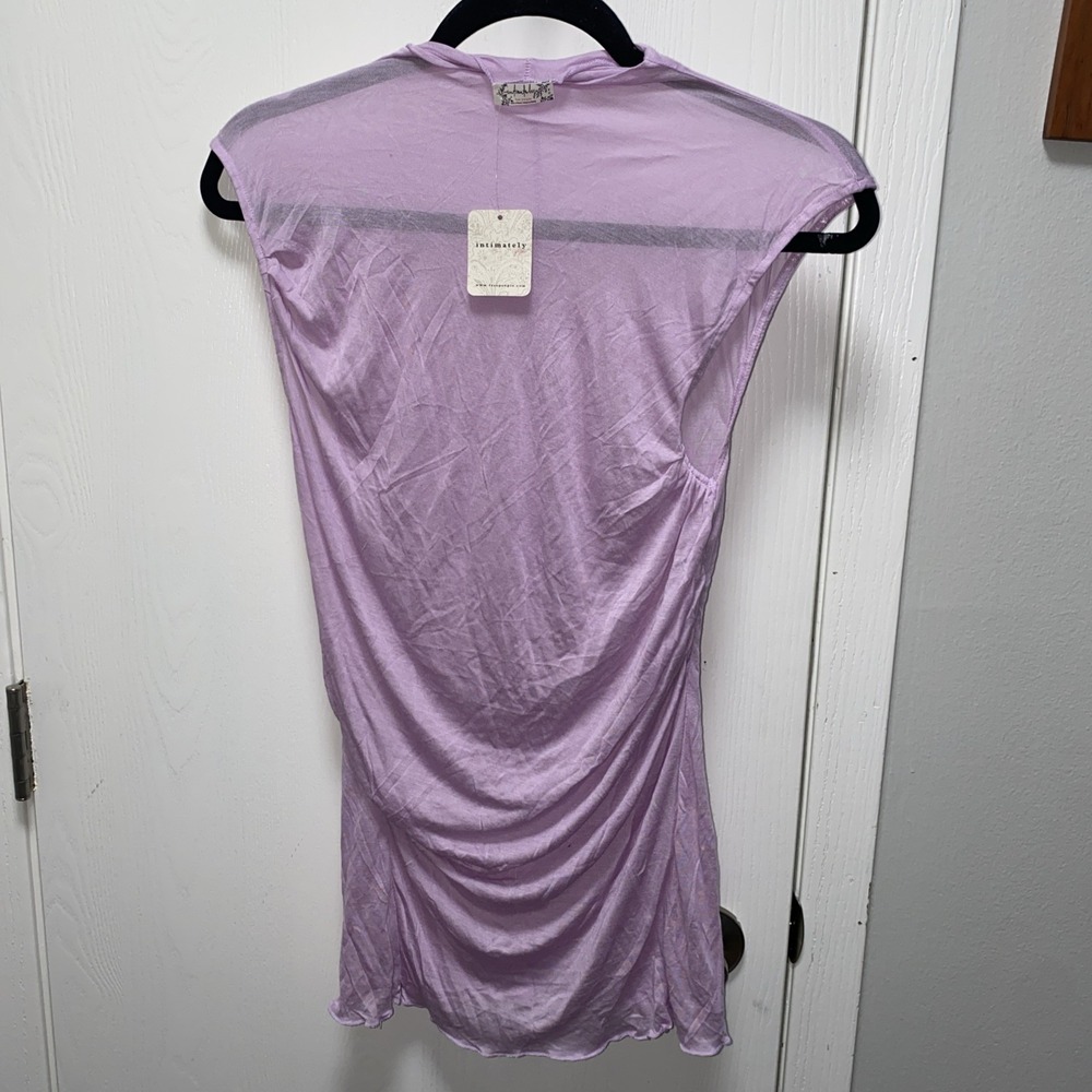 Free People Intimately Blush Lilac Ruched Cap Sleeve Top NWT Medium High Neck